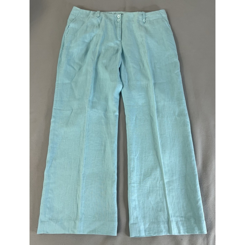 Madison Women's blue linen wide-leg trousers Sz 16W 100% Linen